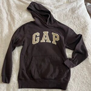Gap Arch Logo Pullover Hoodie | Chocolate Brown & Tan Fleece Sweatshirt